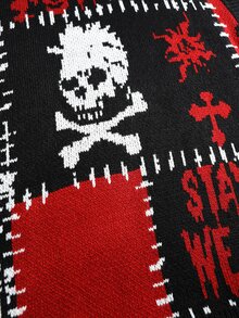 ROMWE MEN Men's V-Neck Dark Cool Skull Personalized Knit Vest - Multicolor - View 6