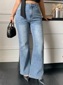 Dazy Plus Plus Size Washed Distressed Stretch Flare Leg Denim Jeans - Light Wash - View 4