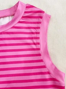 Franclia Women's Striped Round Neck Tank Top And Drawstring Waist Shorts Casual Set - Hot Pink - View 5