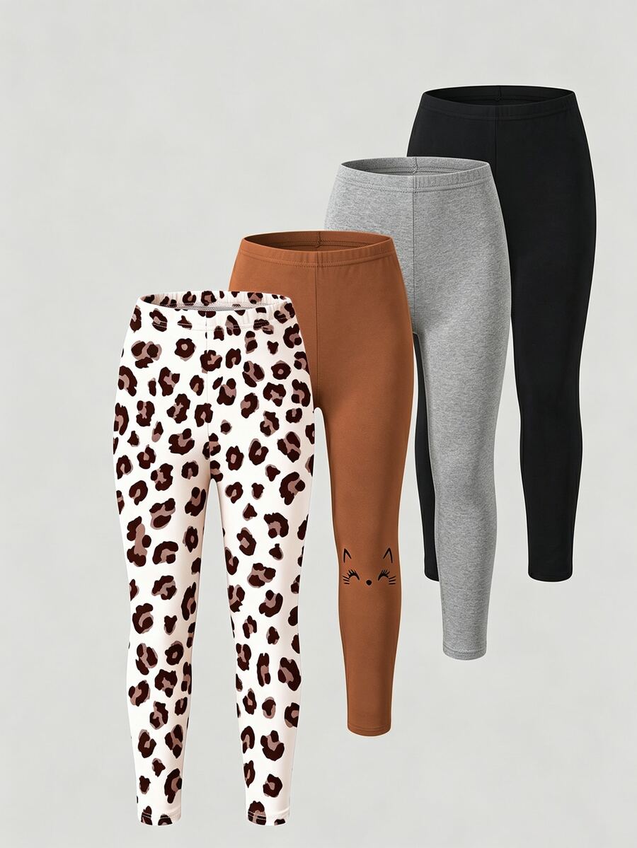 Tween Girls' Simple Fashion Sweet Print Pattern 4pcs Set Long Leggings - Multicolor - View 1