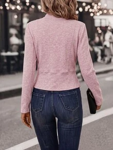 SHEIN Clasi 女款純色長袖拉鍊拿破崙夾克，淺粉色，適合萬聖節、新年派對、辦公室，秋季學院風優雅外套 - 粉色 - 查看 2