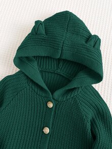 Cozy Pixies 新生兒男嬰休閒百搭3D耳朵長袖連帽開襟針織衫 - 墨綠色 - 查看 4