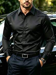 Manfinity Mode Men's Solid Color Casual Versatile Daily Wear Shirt - Black - View 1