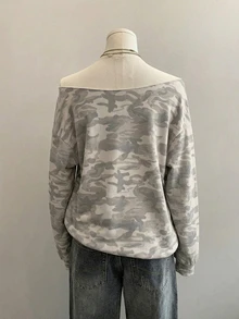 Attitoon Plus Size Women's Off-Shoulder Camouflage Casual Versatile Sweatshirt - Multicolor - View 2