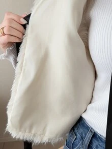 FRIFUL Women's Fashion Front Knot Faux Fur Vest - Apricot - View 7