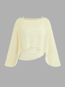 Sweetra Plus Size Solid Color Minimalist Camisole Tank Top & Asymmetrical Top Vacation 2 Pieces Set - Pale Yellow - View 1