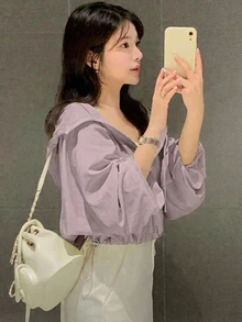 DAZY 休閒連帽輕量短版長袖女款襯衫 - 粉色 - 查看 3
