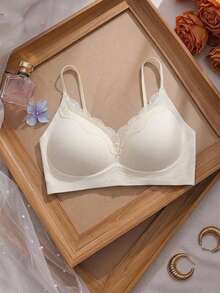 DAZY Teen Girl Lace Patchwork Casual Daily Spaghetti Strap Bra Fall - Beige - View 11