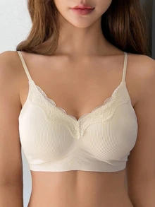 DAZY Teen Girl Lace Patchwork Casual Daily Spaghetti Strap Bra Fall - Beige - View 8