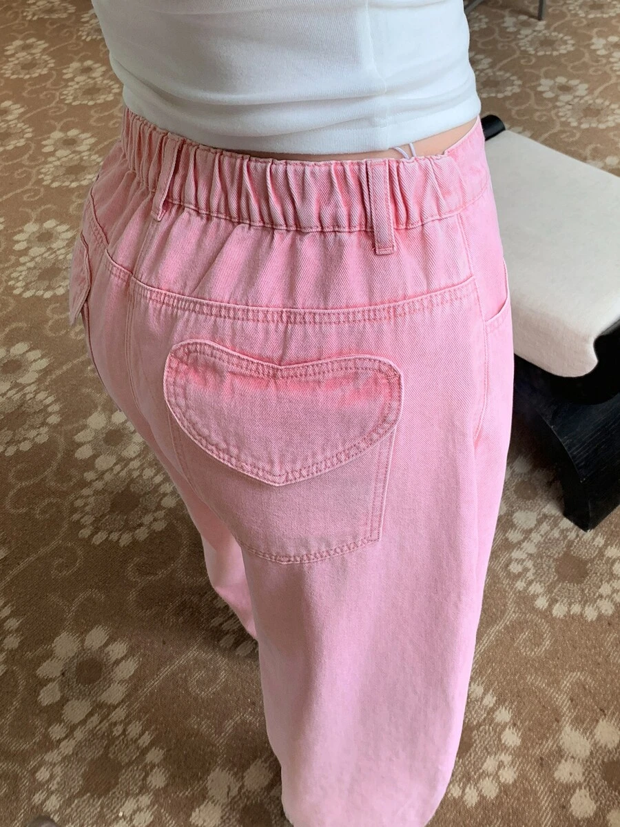 Dazy Plus Pink Korean Style Loose Curved Leg Jeans With Pocket Decoration, Casual Denim Pants For Girls, Spring And Autumn - Pink - View 1