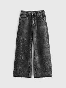 ROMWE Grunge Punk Dark Gray Washed Skull Distressed Print Thermal Lined Women's Jeans - Dark Grey - View 1