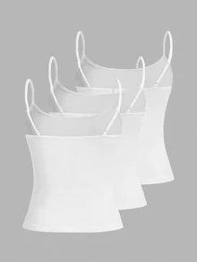 SHEIN EZwear 3件組休閒極簡白色細肩帶修身背心上衣，適合夏季與秋季疊穿 - 白色 - 查看 2