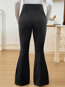 SHEIN Maternity Solid Color Adjustable Waistband Pocket Leggings - Dark Grey - View 2