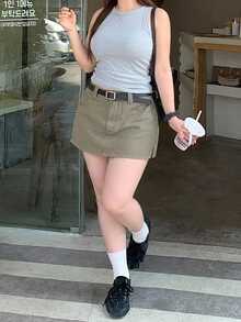 Dazy Plus Vintage Denim Washed Korean Style Skirt Shorts Spring Summer Autumn New Denim Shorts - Army Green - View 6