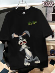 LOONEY TUNES X SHEIN Manfinity Joysei Men's Summer Casual Cartoon Print T-Shirt - Black - View 1