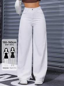 SHEIN PETITE White High-Waist Straight Leg Denim Jeans - White - View 2