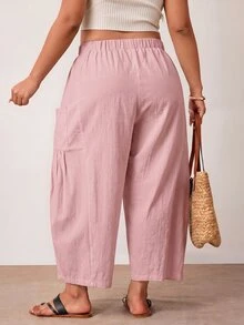 Enliva Plus Size Loose Fit Drawstring Casual Cropped Pants Fall - Pink - View 2