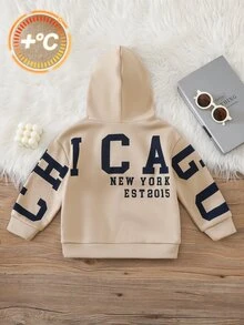 SHEIN Sweatshirt Rajut Lengan Panjang Berkerudung Motif Cetak Huruf, Nyaman untuk Anak Laki-Laki, Kasual Sehari-hari, untuk Anak-Anak - MultiWarna - View 1