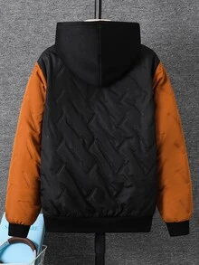 SHEIN 青少年男孩休閒學院風基本色塊連帽開襟厚實編織棉秋冬夾克 - 彩色 - 查看 3