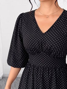 Elenzga Plus Size Women's New Elegant 1920 Vintage Casual Vacation Daily Cool Fabric Fresh Print Short Sleeve Autumn Dress Tea Party Brunch Black And White - Black - View 5