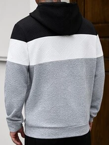 Manfinity CasualCool 男士黑白灰經典拼色連帽衛衣，四季百搭成熟休閒舒適居家穿搭連帽衫 - 彩色 - 查看 2