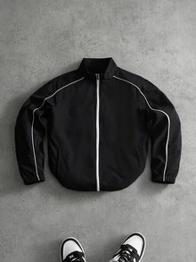 Manfinity Homme Men's Plus Size Colorblock Zipper Casual Daily Travel Long Sleeve Jacket - Black - View 4