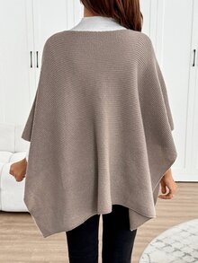 SHEIN Maternity Solid Color Boat Neck Batwing Sleeve Loose Casual Sweater - Khaki - View 2