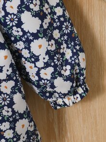 SHEIN Vintaside Kids 女童可愛印花保暖內裡加厚拉鍊開襟外套，秋冬款，連帽，長袖，休閒西式，舒適，日常，寬鬆 - 藍色 - 查看 3