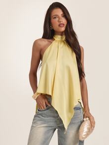 SHEIN BAE Women's Solid Color Casual Versatile Daily Outing Halter Top - Yellow - View 1