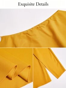 SOLERSUN Women's Solid Color Casual Elegant Versatile Daily Wear Skirt Party Night Formal Mustard Yellow Fall - Yellow - View 9