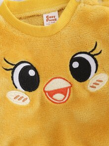 Cozy Pixies 2件組新生兒嬰兒休閒日常可愛圖案舒適刺繡毛絨圓領套頭長袖睡衣秋冬長褲家居服套裝 - 黃色 - 查看 3