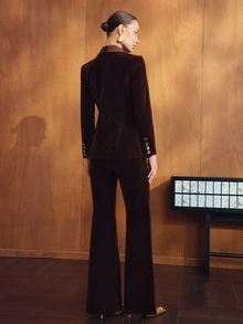 MOTF PREMIUM VELVET SHAWL COLLAR BLAZER AND TROUSERS SET - Coffee Brown - View 3