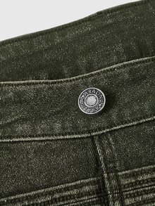 ROMWE Grunge Punk 夏季辣妹穿搭復古拿破崙鈕扣設計超低腰迷你牛仔短褲 - 軍綠色 - 查看 3