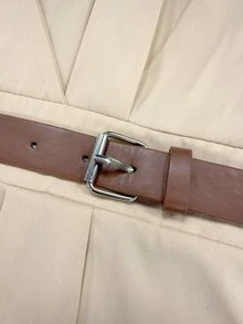 GlowEve Apricot Cross Shirt Collar Belt Wrap Elegant Commute Women Long Dress - Apricot - View 3