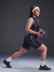 Powerista Women's Plus Size Fitted Athletic Romper - Black - View 7