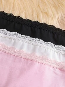SHEIN 3 قطع ملابس داخلية قصيرة للبنات من القطن مريحة بتصميم بسيط وعصري متعددة الألوان مع دانتيل للاستخدام اليومي - متعدد الألوان - مشاهدة 3