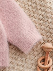 SHEIN 新款時尚百搭極簡柔粉色女嬰針織套頭毛衣 秋冬款 - 粉色 - 查看 7