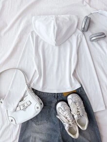 Tween Girl Autumn/Winter New Light Gray Zip-Up Knit Sweatshirt - White - View 2