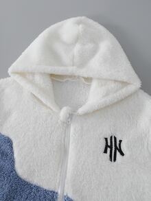 SHEIN 男童秋冬抓絨連帽字母印花夾克，校園夾克，運動夾克 - 彩色 - 查看 4