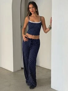 Aloruh Women's Casual Home Striped Camisole & Long Pants Set - Navy Blue - View 7