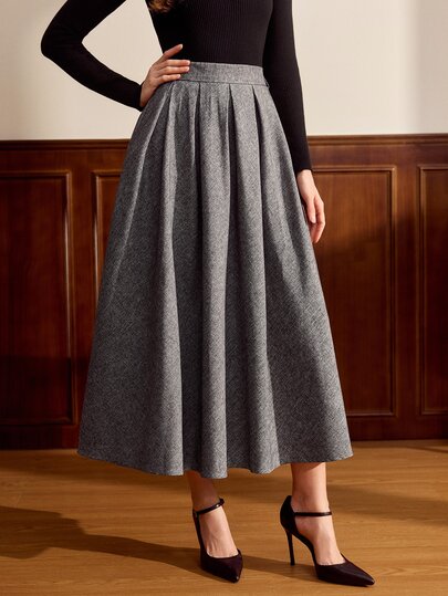 Vintamour Vintage Elegant Women's Grey Skirt Pockets Casual A-Line Long Skirt Office Christmas School Autumn Fall Winter Work Outfits For Women Workwear Office