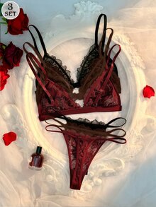 Crystal Vow 6pcs/Set Sexy Lace Patchwork Front Closure Lingerie Set For Women - Multicolor - View 3