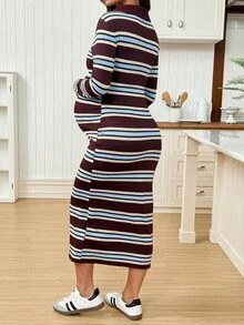 SHEIN Maternity Colorblock Casual Maternity Maternity Everyday Summer Dress,Autumn Photoshoot Formal Baby Blue Fall Photoshoot Business - Multicolor - View 2
