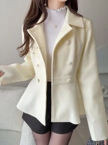 FRIFUL Women's Elegant Double-Breasted Overcoat, Autumn/Winter - White - View 8