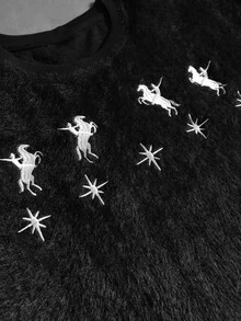 ROMWE MEN Men's Autumn/Winter Casual Star Embroidery & Rivet Decor Pullover Sweatshirt - Black - View 5