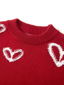 SHEIN Tween Girls' Autumn New Clothing, Round Neck Loose Cute 3D Heart Pattern Sweater - Red - View 5