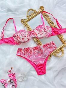 SHEIN 浪漫刺繡內衣套裝 2件組 - 彩色 - 查看 1