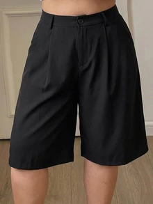 Dazy Plus Celana Pendek Bermuda Wanita Ukuran Besar Warna Polos, Celana Pendek Kasual Elegan untuk Musim Semi, Musim Panas, dan Musim Gugur. - Hitam - View 4
