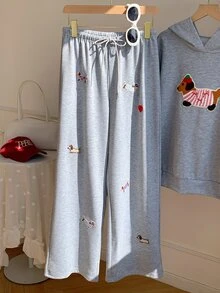 Comfortcana Women's Gray Sweatpants With Dachshund Dog Pattern - Light Grey - View 4