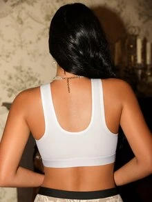 Divavoom 1pc Women's Wire-Free Padded-Free Mesh Striped Front-Closure Sports Bra - White - View 2